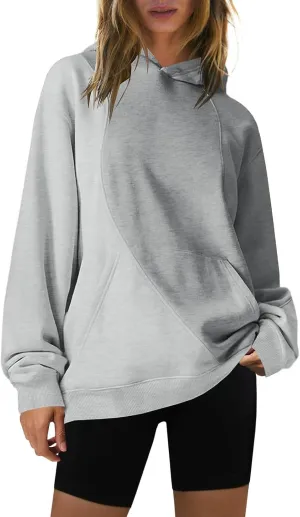 Hoodies for Women Long Sleeve Hoodies Pullover Color Block Loose Fit Hooded Sweatshirt with Pockets Casual Fall Clothes