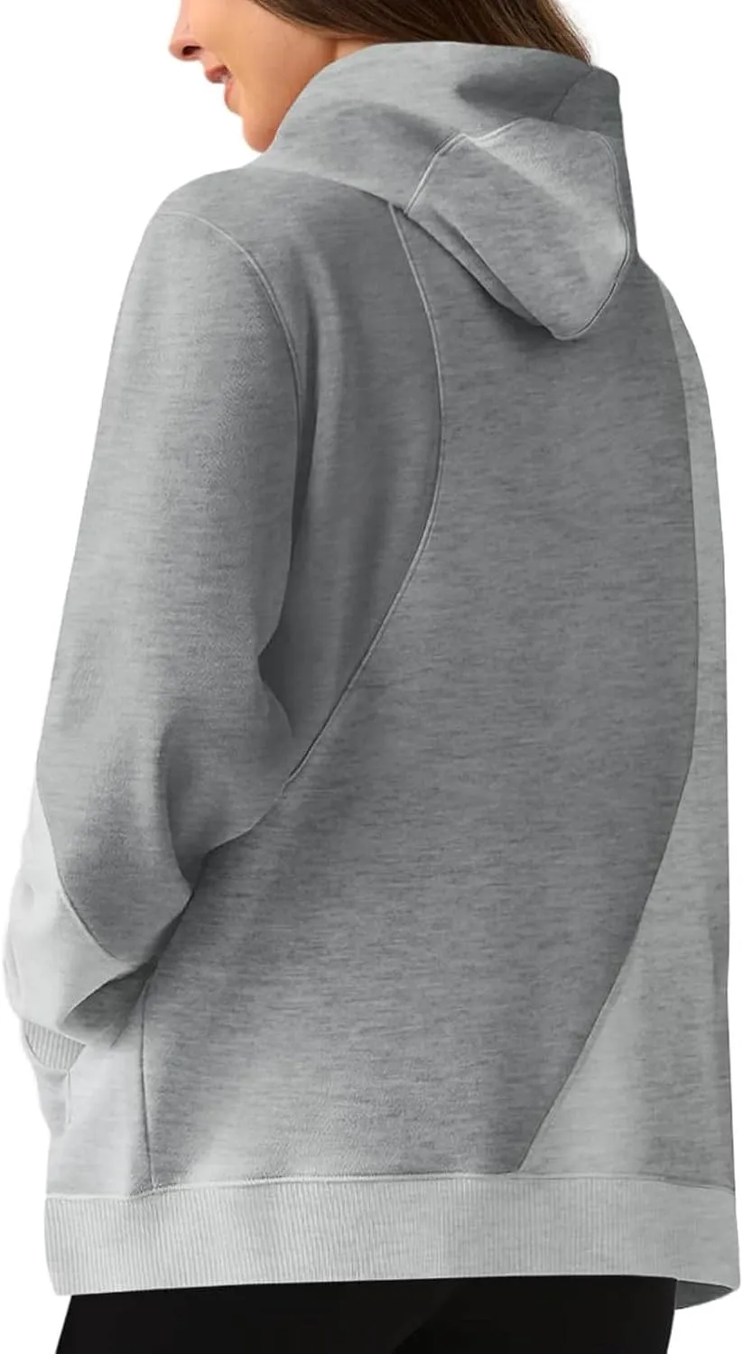 Hoodies for Women Long Sleeve Hoodies Pullover Color Block Loose Fit Hooded Sweatshirt with Pockets Casual Fall Clothes