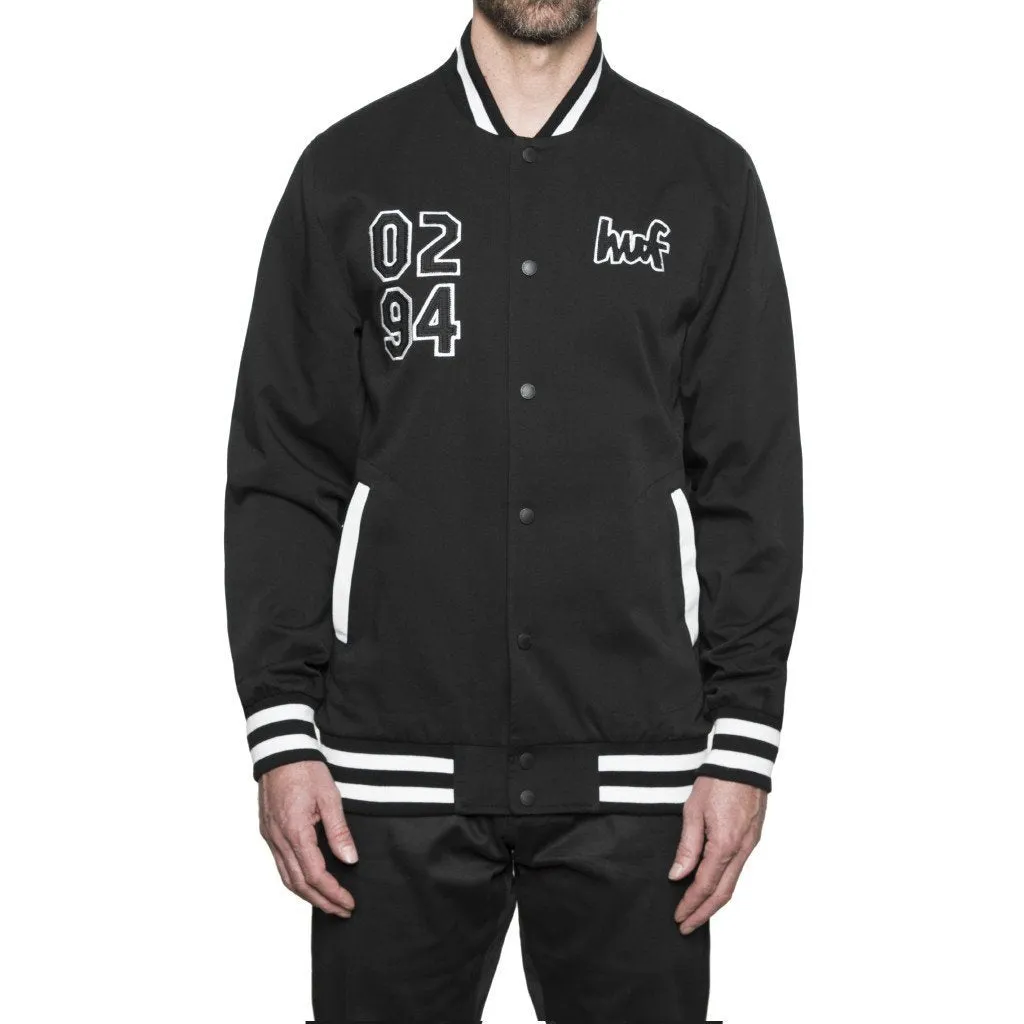 HUF X CHOCOLATE CHUNK VARSITY JACKET // BLACK/WHITE