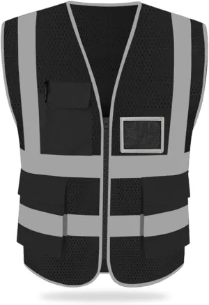 HYCOPROT High Visibility Mesh Safety Reflective Vest with Pockets and Zipper, Meets ANSI/ISEA Standards