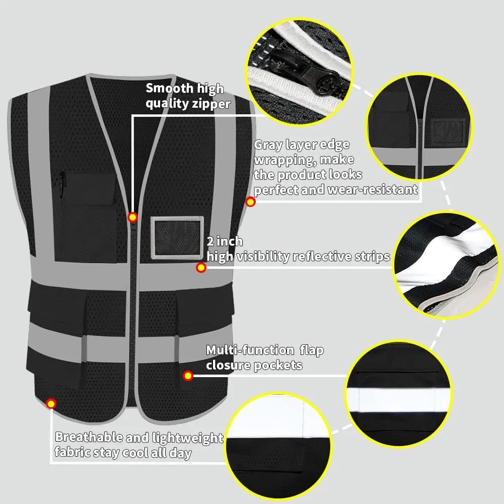 HYCOPROT High Visibility Mesh Safety Reflective Vest with Pockets and Zipper, Meets ANSI/ISEA Standards
