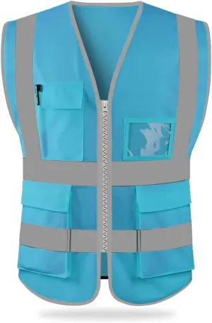 HYCOPROT High Visibility Safety Reflective Vest with Pockets and Zipper, Meets ANSI/ISEA Standards