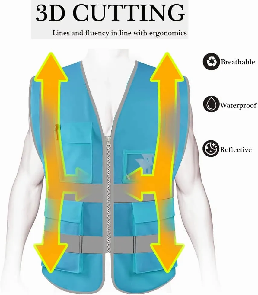 HYCOPROT High Visibility Safety Reflective Vest with Pockets and Zipper, Meets ANSI/ISEA Standards