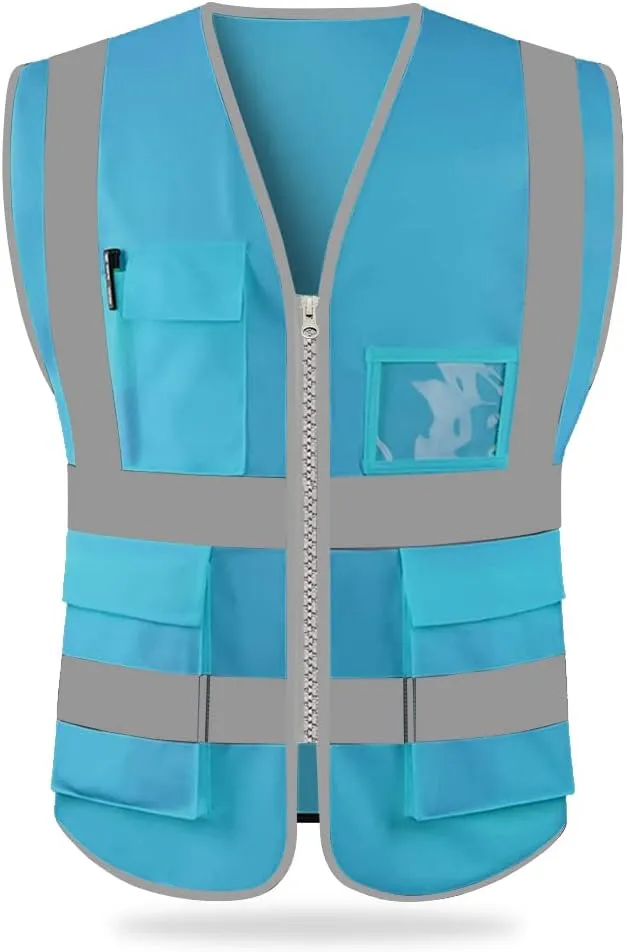 HYCOPROT High Visibility Safety Reflective Vest with Pockets and Zipper, Meets ANSI/ISEA Standards