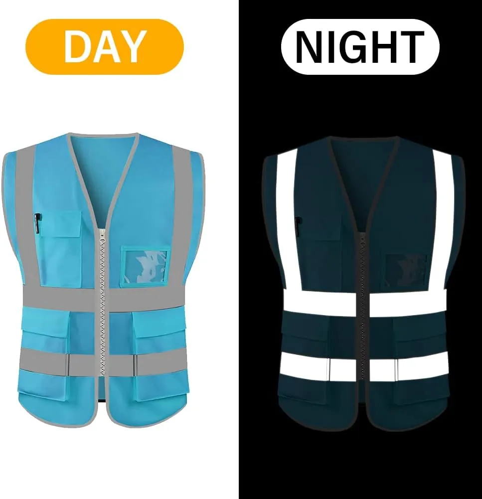 HYCOPROT High Visibility Safety Reflective Vest with Pockets and Zipper, Meets ANSI/ISEA Standards