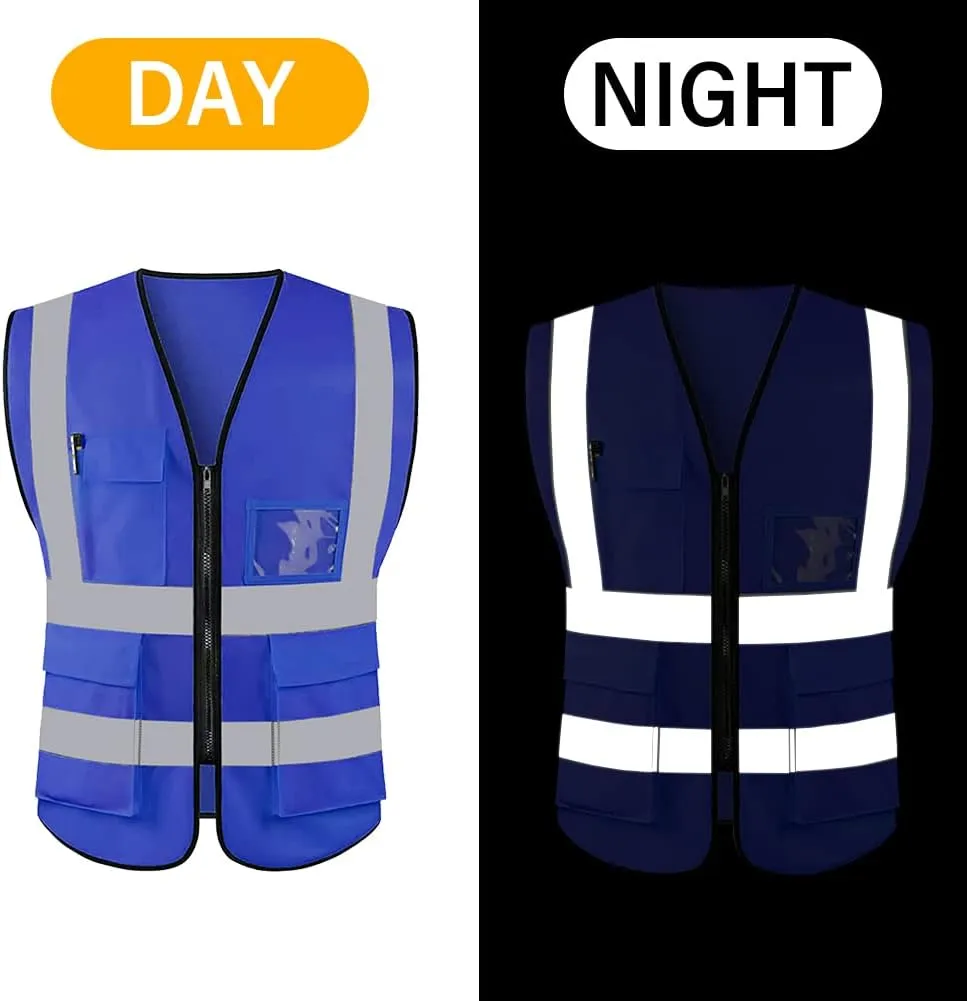 HYCOPROT High Visibility Safety Reflective Vest with Pockets and Zipper, Meets ANSI/ISEA Standards