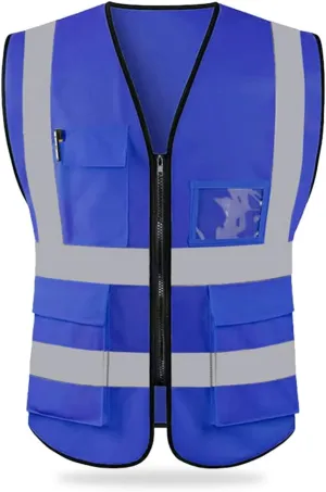 HYCOPROT High Visibility Safety Reflective Vest with Pockets and Zipper, Meets ANSI/ISEA Standards