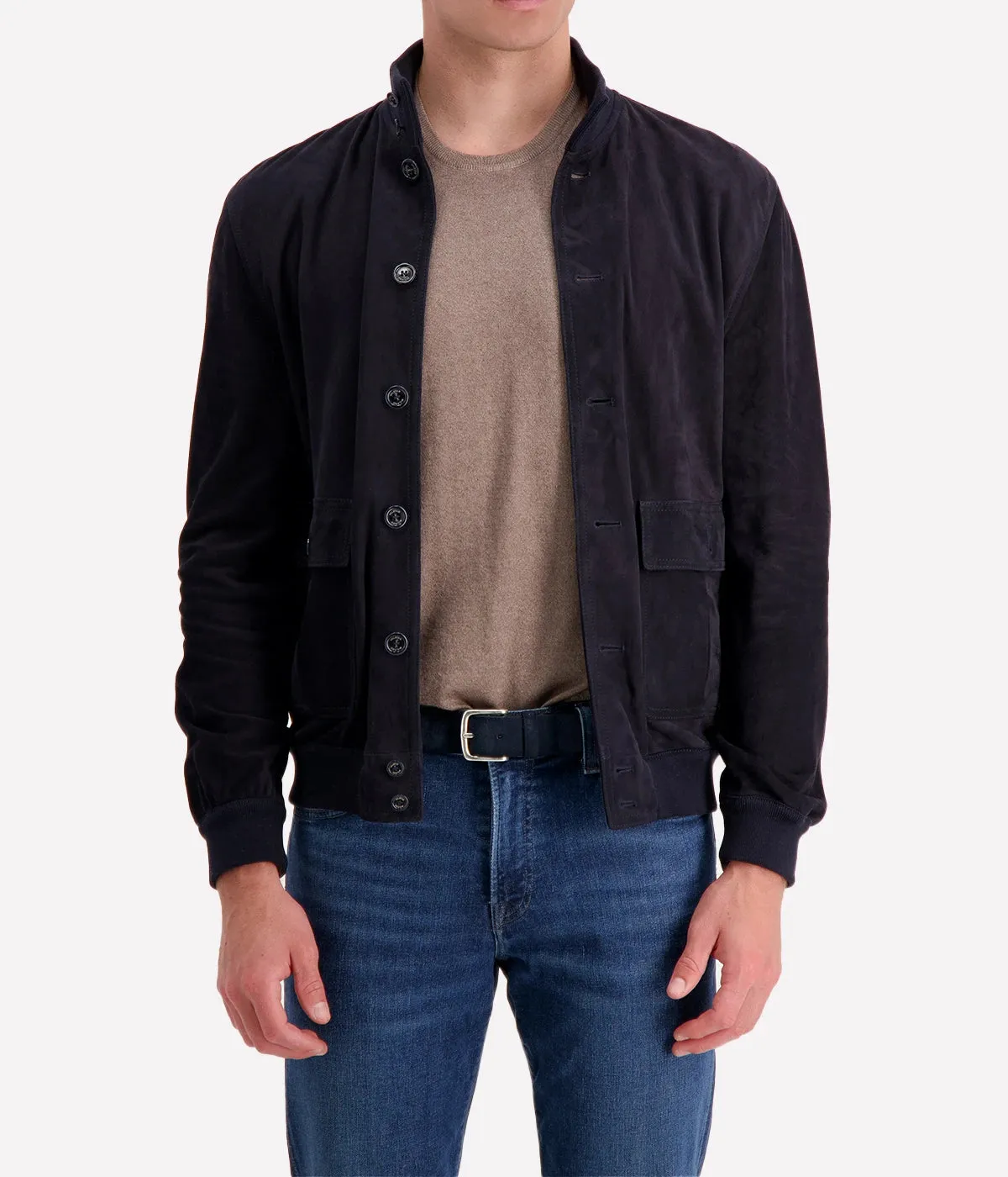 Iconic Valstarino Suede Jacket in Dark Blue