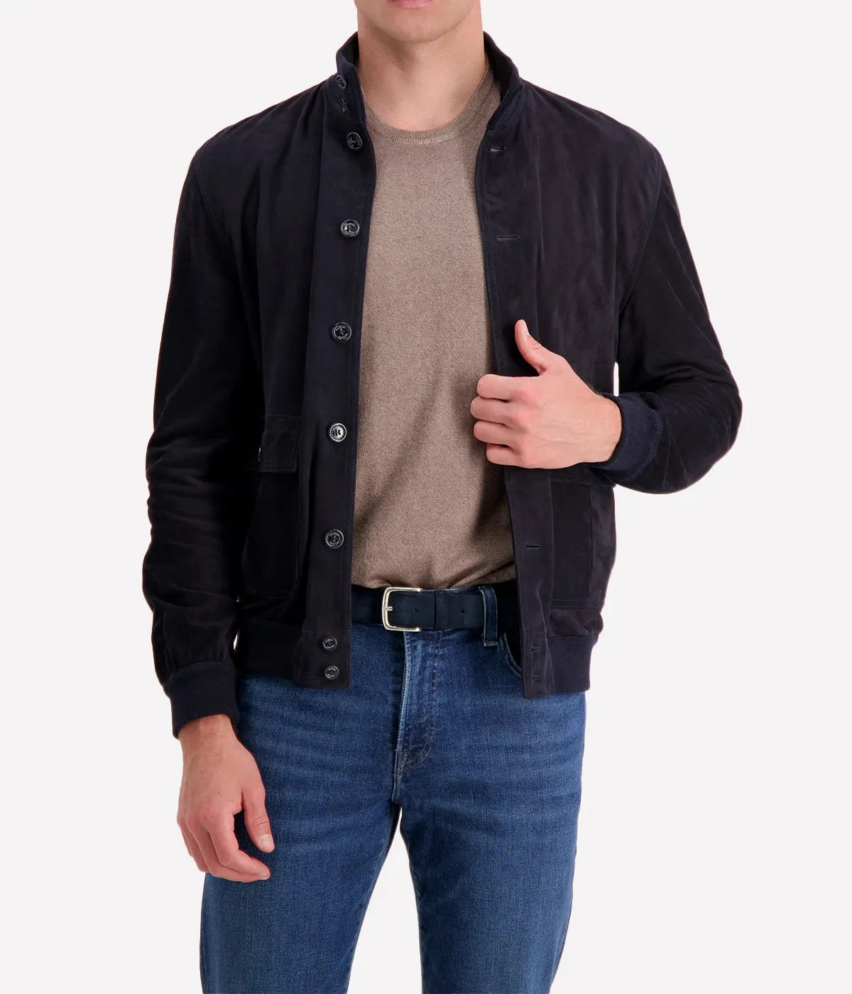 Iconic Valstarino Suede Jacket in Dark Blue