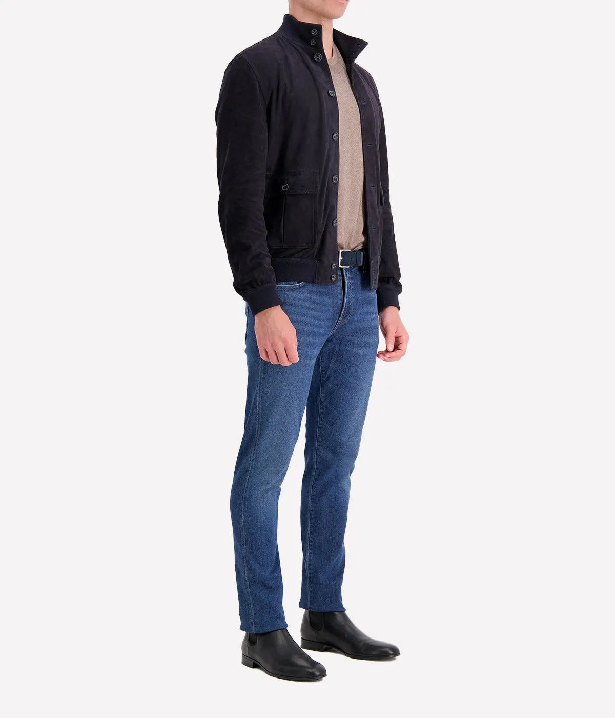 Iconic Valstarino Suede Jacket in Dark Blue