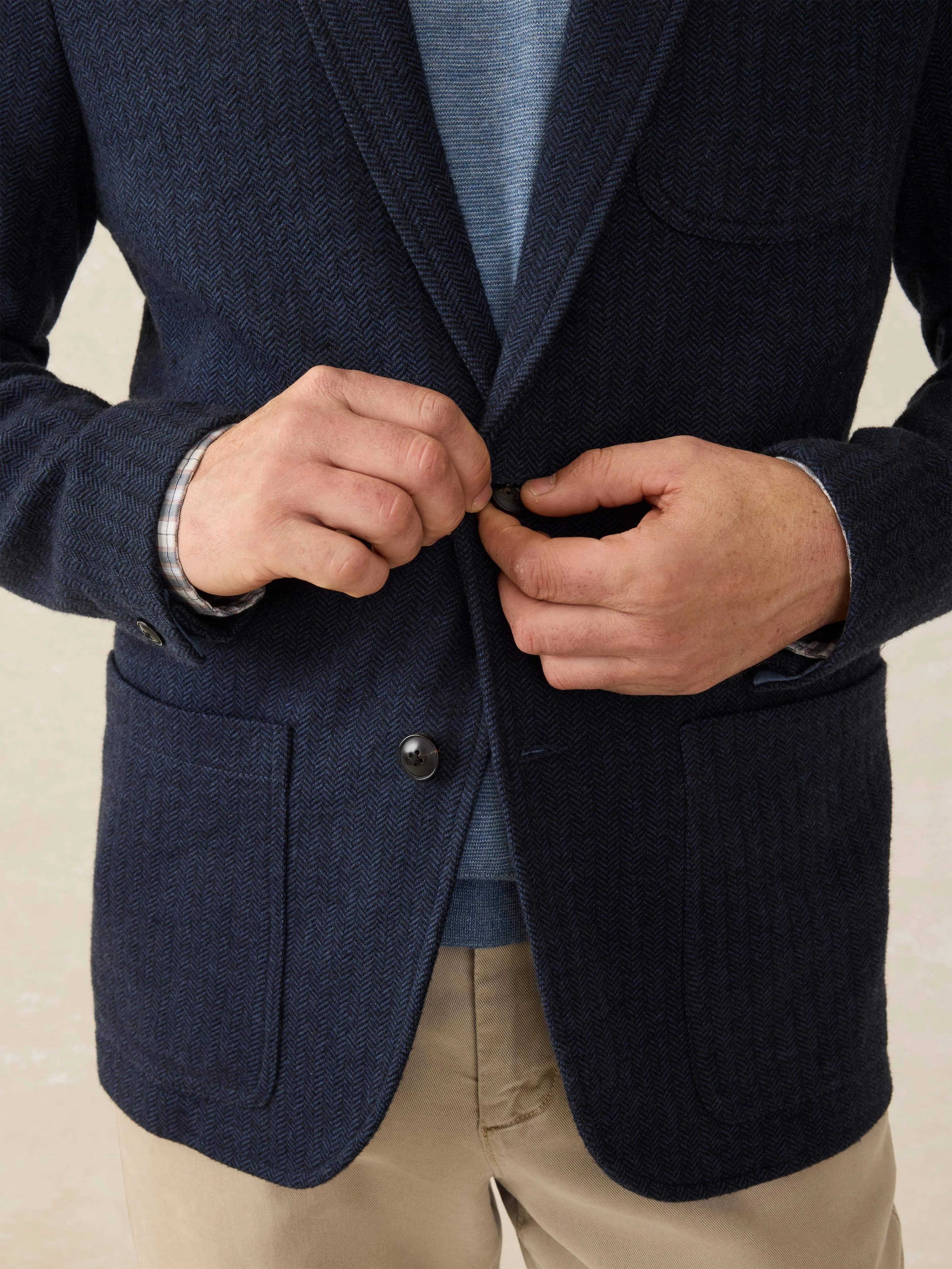 Inlet Knit Tweed Blazer - Navy Twilight Herringbone