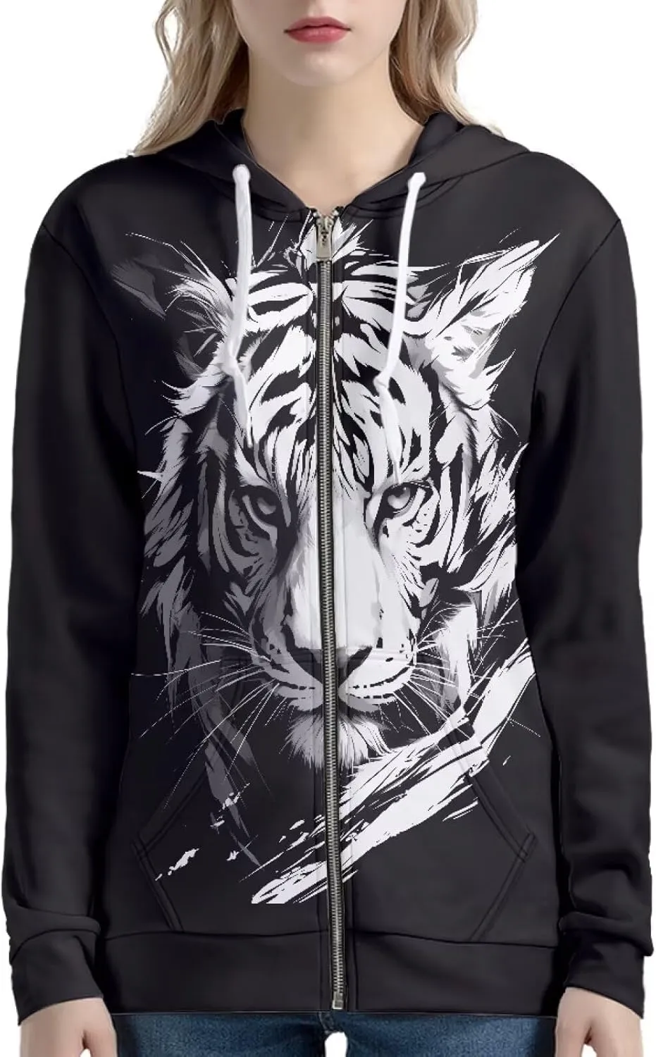 Irisjudy Women Oversized Hoodie with Pocket Plus Size, Cats, Galaxy,Ethnic Zip-up Hooded Sweatshirt Long-Sleeve Fall Outwear