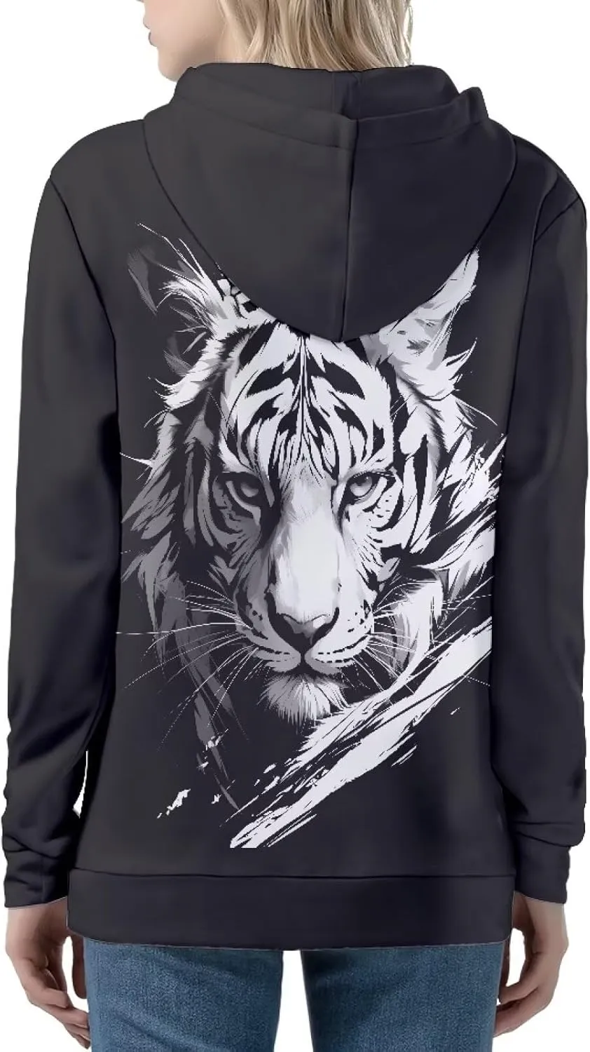 Irisjudy Women Oversized Hoodie with Pocket Plus Size, Cats, Galaxy,Ethnic Zip-up Hooded Sweatshirt Long-Sleeve Fall Outwear