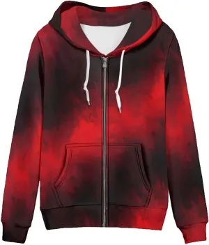 Irisjudy Women Oversized Hoodies Retro Boho Xmas Flower Hooded Jacket Island Totem Long-Sleeve Fall Outwear Sweatshirt Zip-up