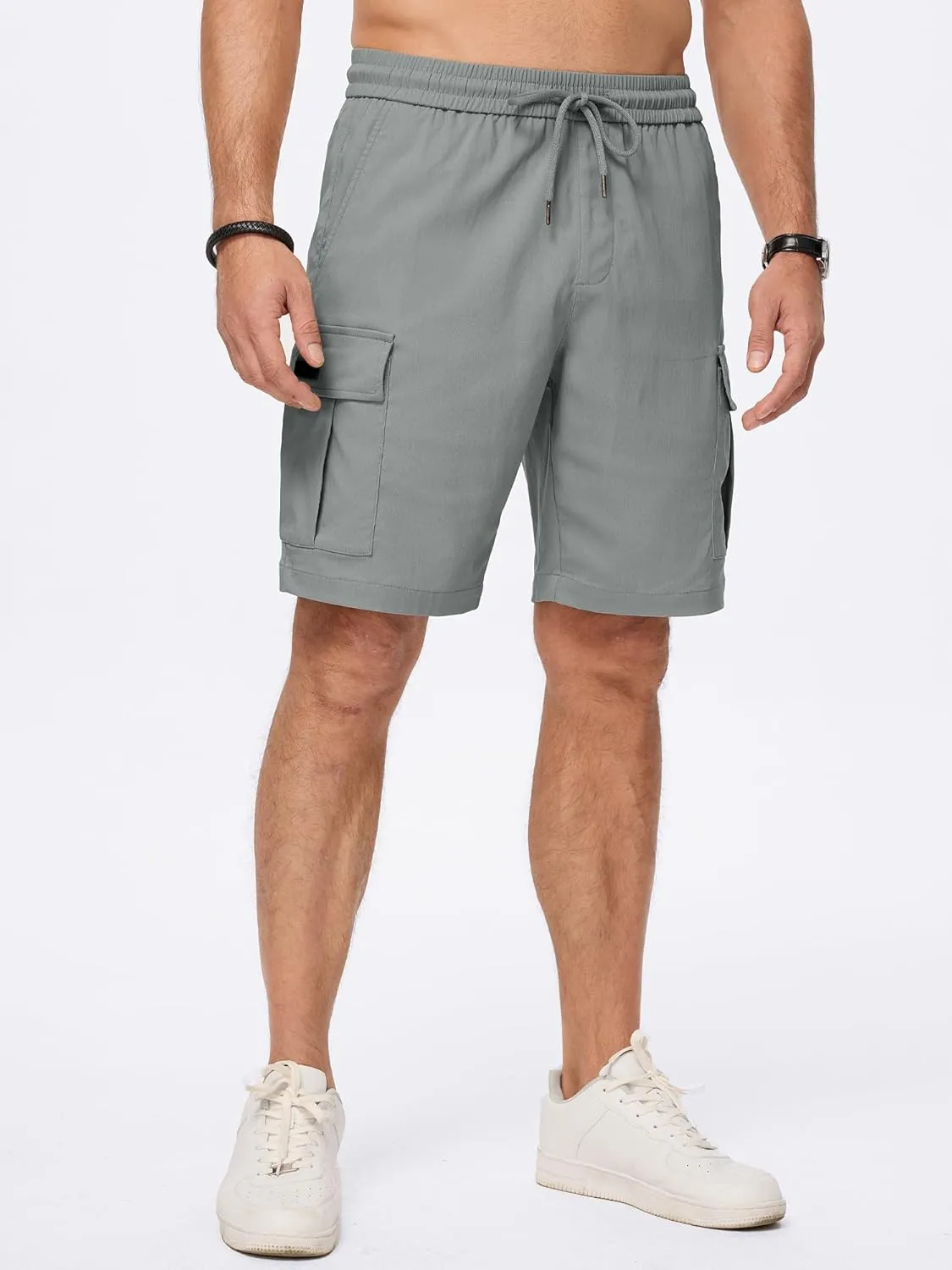 JMIERR Men's Casual Stretch Cargo Shorts Classic Drawstring Elastic Waist Summer Work Short with Multi Pockets