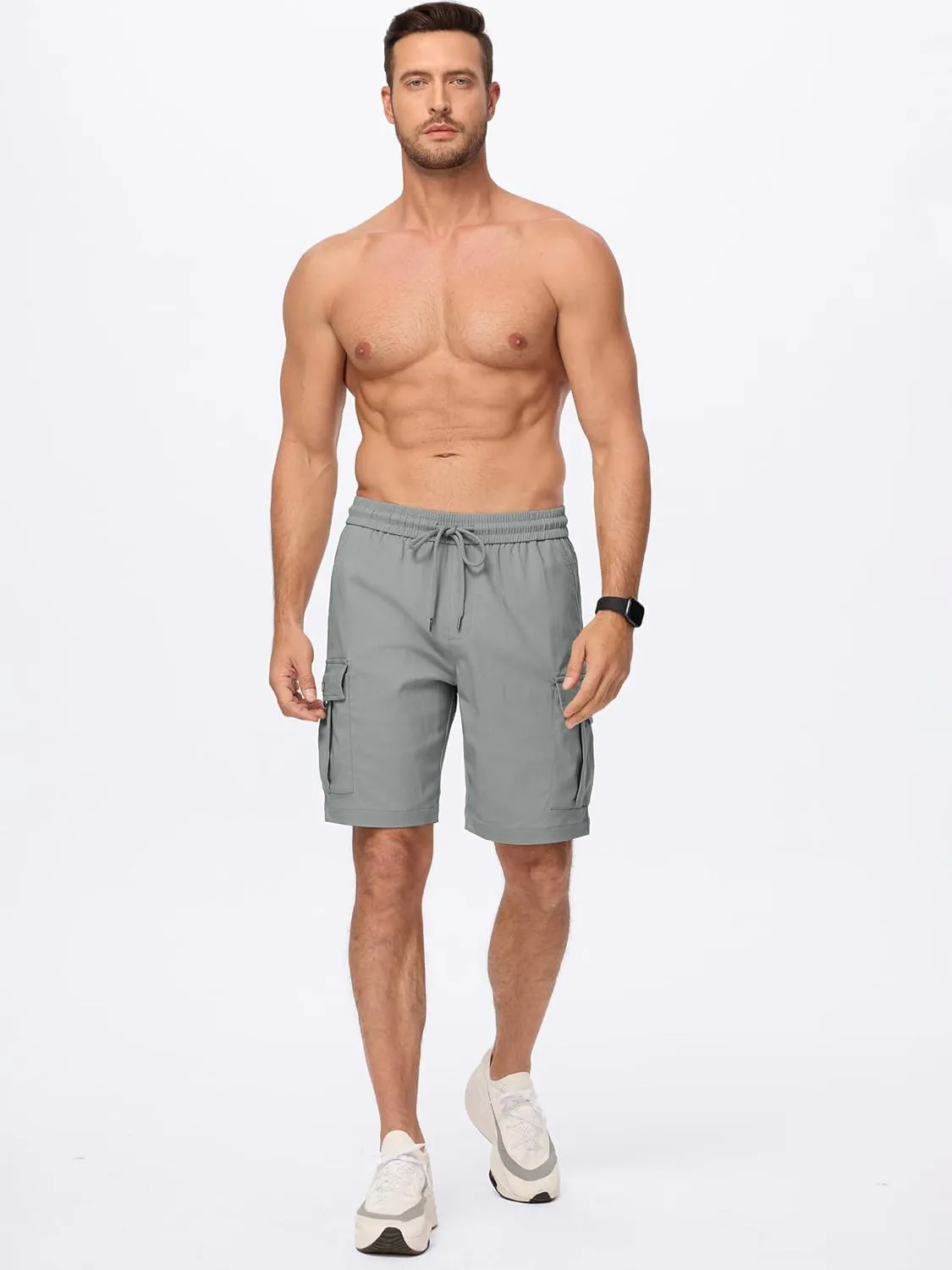 JMIERR Men's Casual Stretch Cargo Shorts Classic Drawstring Elastic Waist Summer Work Short with Multi Pockets