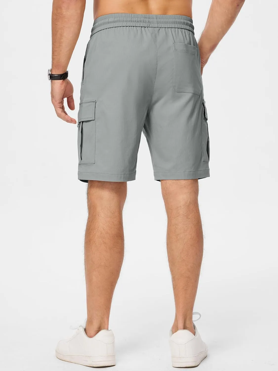 JMIERR Men's Casual Stretch Cargo Shorts Classic Drawstring Elastic Waist Summer Work Short with Multi Pockets
