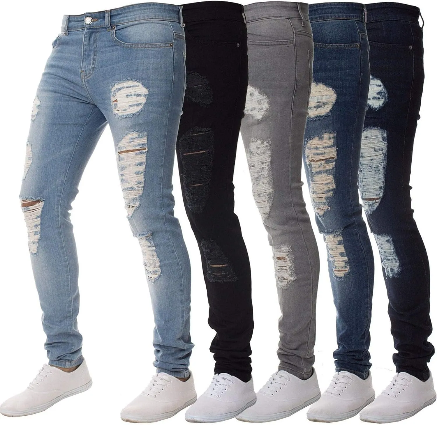 Kaxiya2021 Men's Ripped Skinny Jeans Frayed Little Feet Jean Trousers Distressed Slim Fit Tapered Leg Stretch Denim Pants