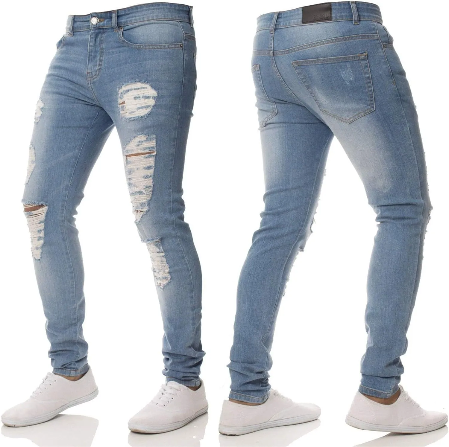 Kaxiya2021 Men's Ripped Skinny Jeans Frayed Little Feet Jean Trousers Distressed Slim Fit Tapered Leg Stretch Denim Pants
