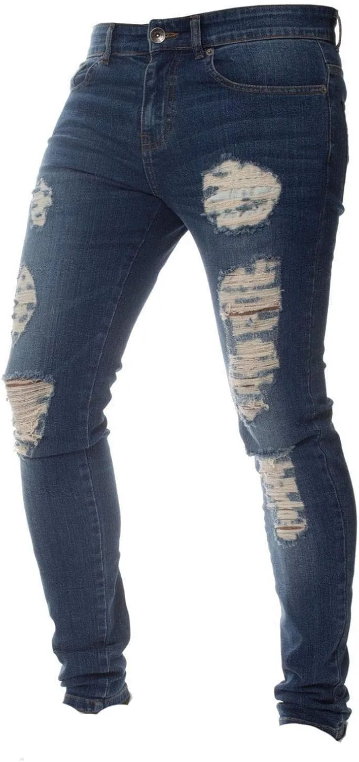 Kaxiya2021 Men's Ripped Skinny Jeans Frayed Little Feet Jean Trousers Distressed Slim Fit Tapered Leg Stretch Denim Pants
