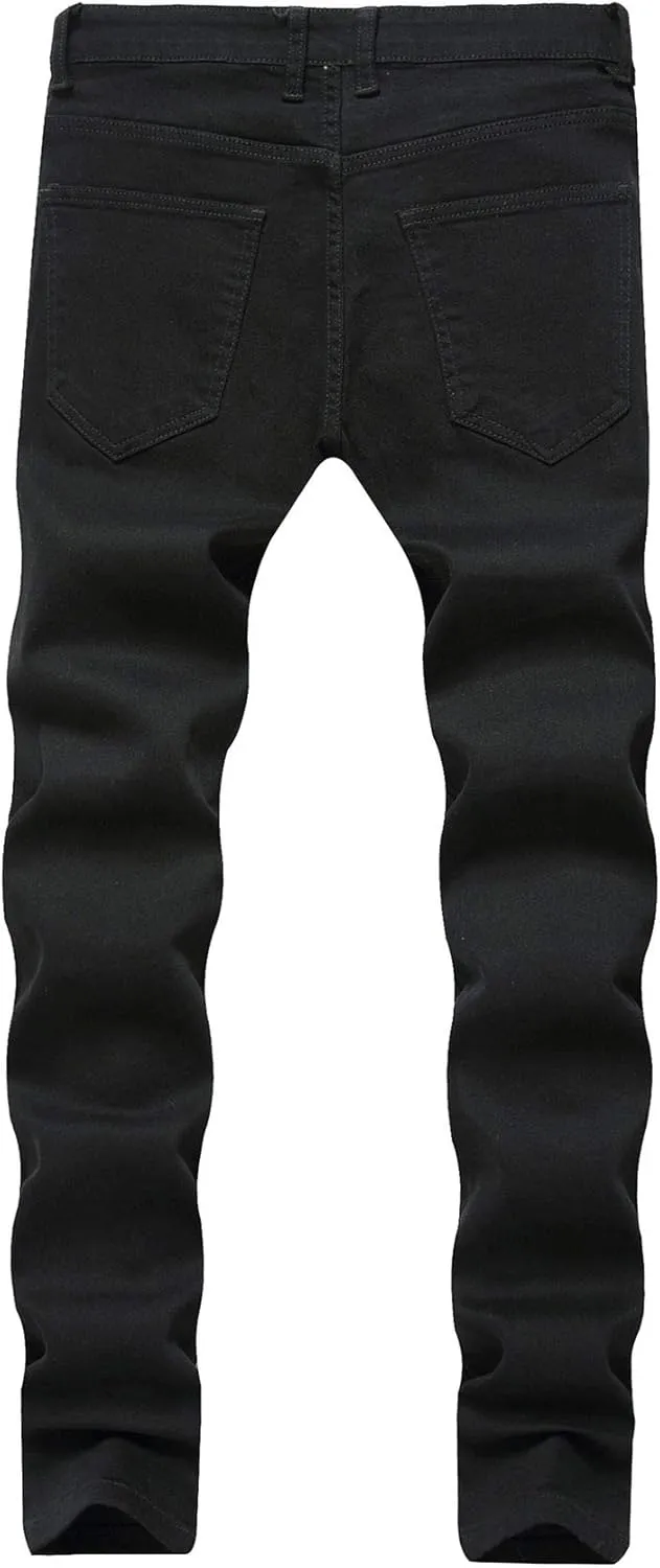 Kaxiya2021 Men's Ripped Straight Jeans Zipper Distressed Skinny Slim Fit Denim Pants Holes Hip Hop Fashion Jean Trousers