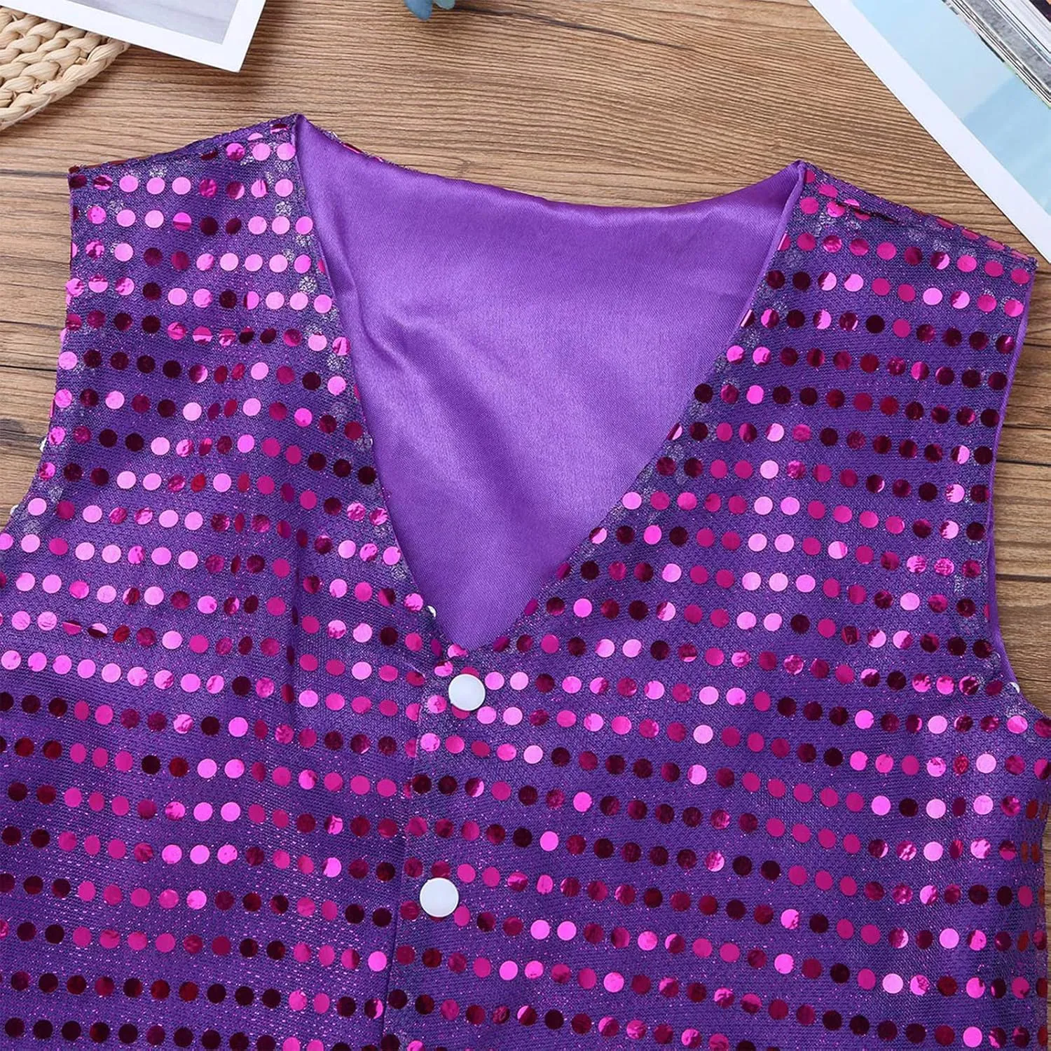 Kids Boys Girls Sequins Waistcoat Sleeveless V neckline Hip-Hop Jazz Dance Party Stage Performance Jacket Vest Costume