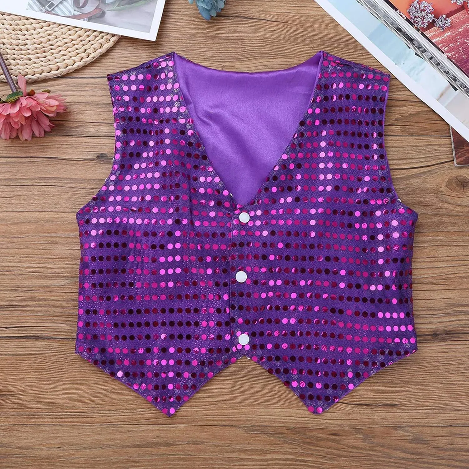 Kids Boys Girls Sequins Waistcoat Sleeveless V neckline Hip-Hop Jazz Dance Party Stage Performance Jacket Vest Costume