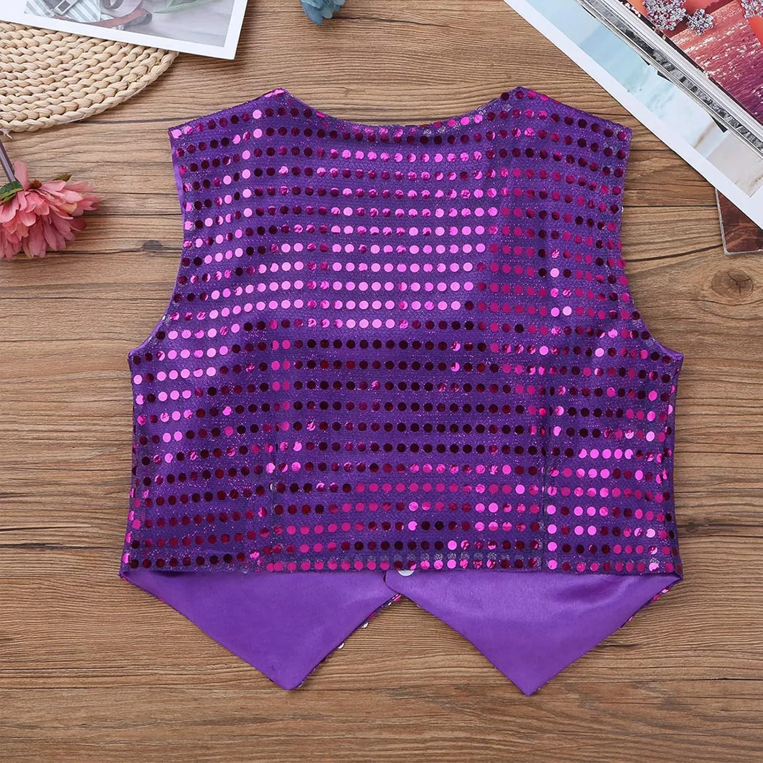 Kids Boys Girls Sequins Waistcoat Sleeveless V neckline Hip-Hop Jazz Dance Party Stage Performance Jacket Vest Costume