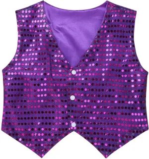 Kids Boys Girls Sequins Waistcoat Sleeveless V neckline Hip-Hop Jazz Dance Party Stage Performance Jacket Vest Costume