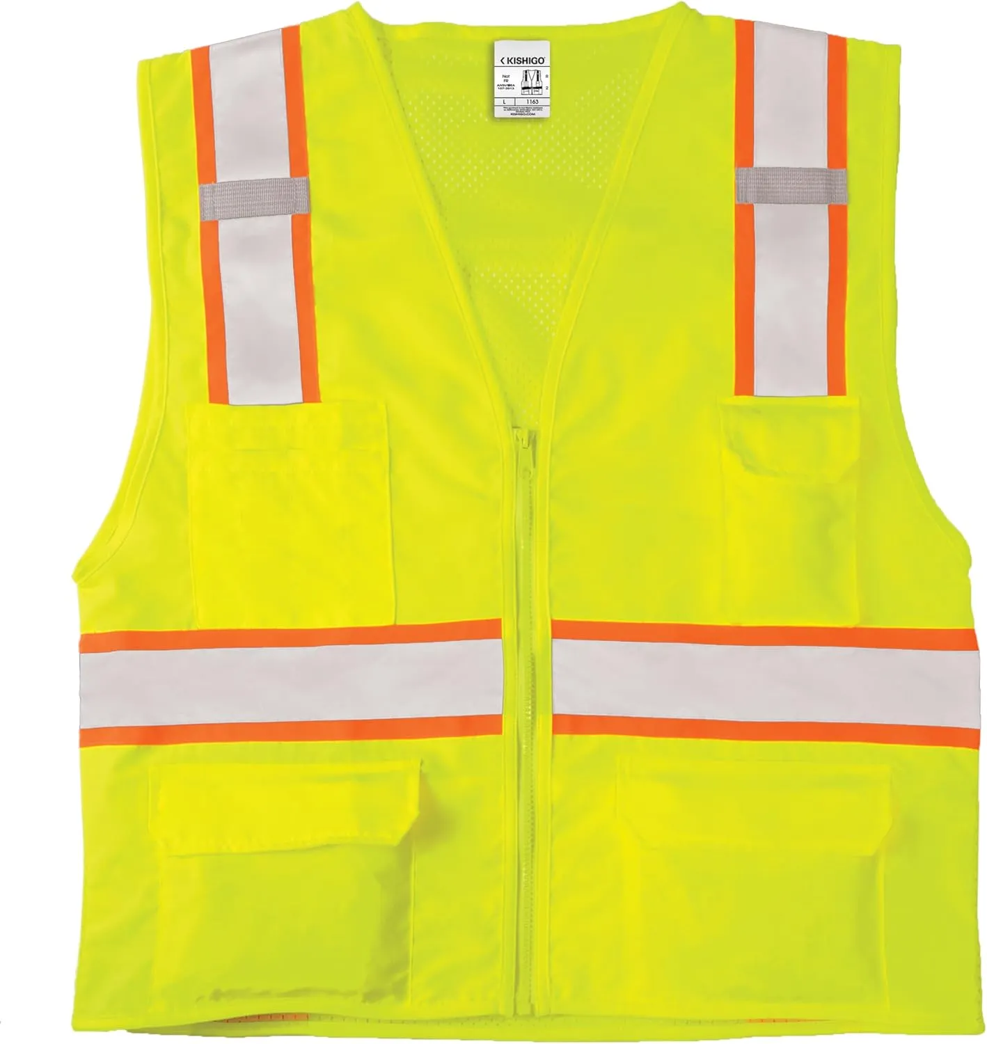 Kishigo Men's High Visibility Reflective Solid Front with Mesh Back Vest