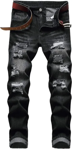 LAMKUKU Men's Ripped Jeans Slim Fit Casual Distressed Denim Pants