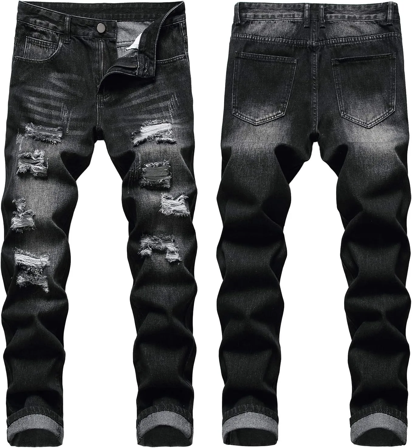 LAMKUKU Men's Ripped Jeans Slim Fit Casual Distressed Denim Pants