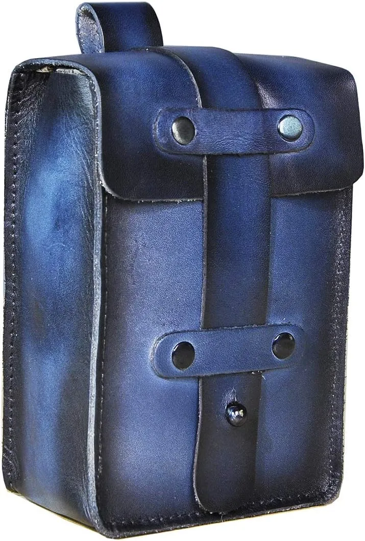 Le'aokuu Mens Womens Unisex Genuine Leather Fanny Waist Pack Hip Bum Hook Belt Hang Bag 5.5" Phone Pouch 1607 (Dark Blue)