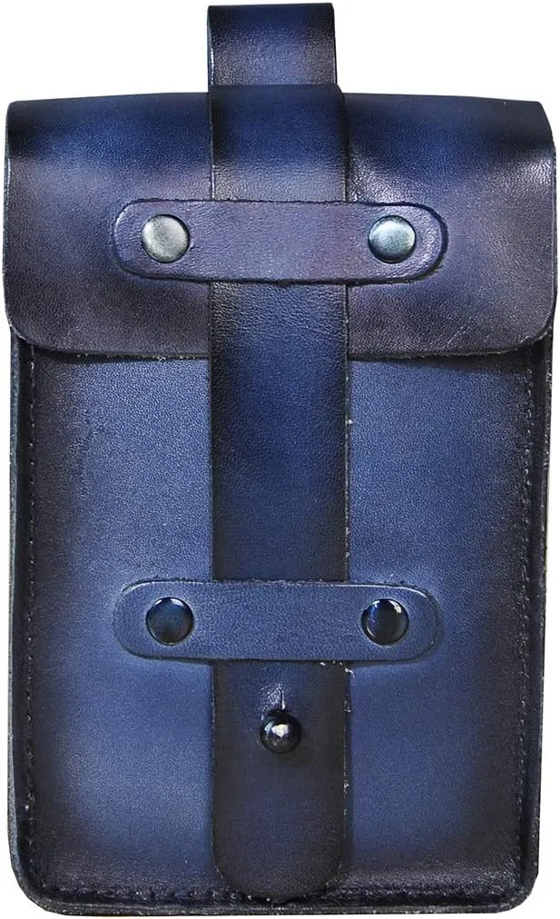 Le'aokuu Mens Womens Unisex Genuine Leather Fanny Waist Pack Hip Bum Hook Belt Hang Bag 5.5" Phone Pouch 1607 (Dark Blue)