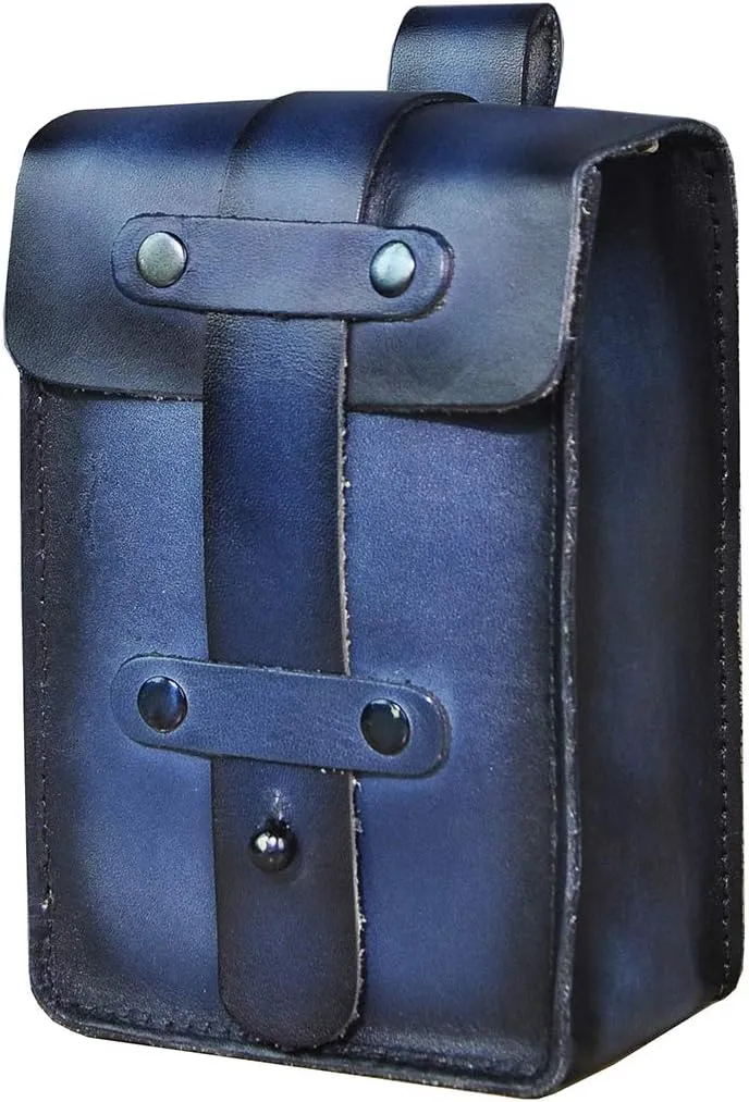 Le'aokuu Mens Womens Unisex Genuine Leather Fanny Waist Pack Hip Bum Hook Belt Hang Bag 5.5" Phone Pouch 1607 (Dark Blue)