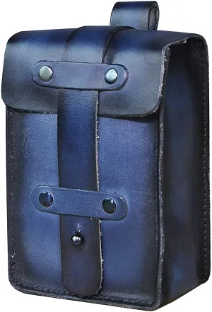 Le'aokuu Mens Womens Unisex Genuine Leather Fanny Waist Pack Hip Bum Hook Belt Hang Bag 5.5" Phone Pouch 1607 (Dark Blue)