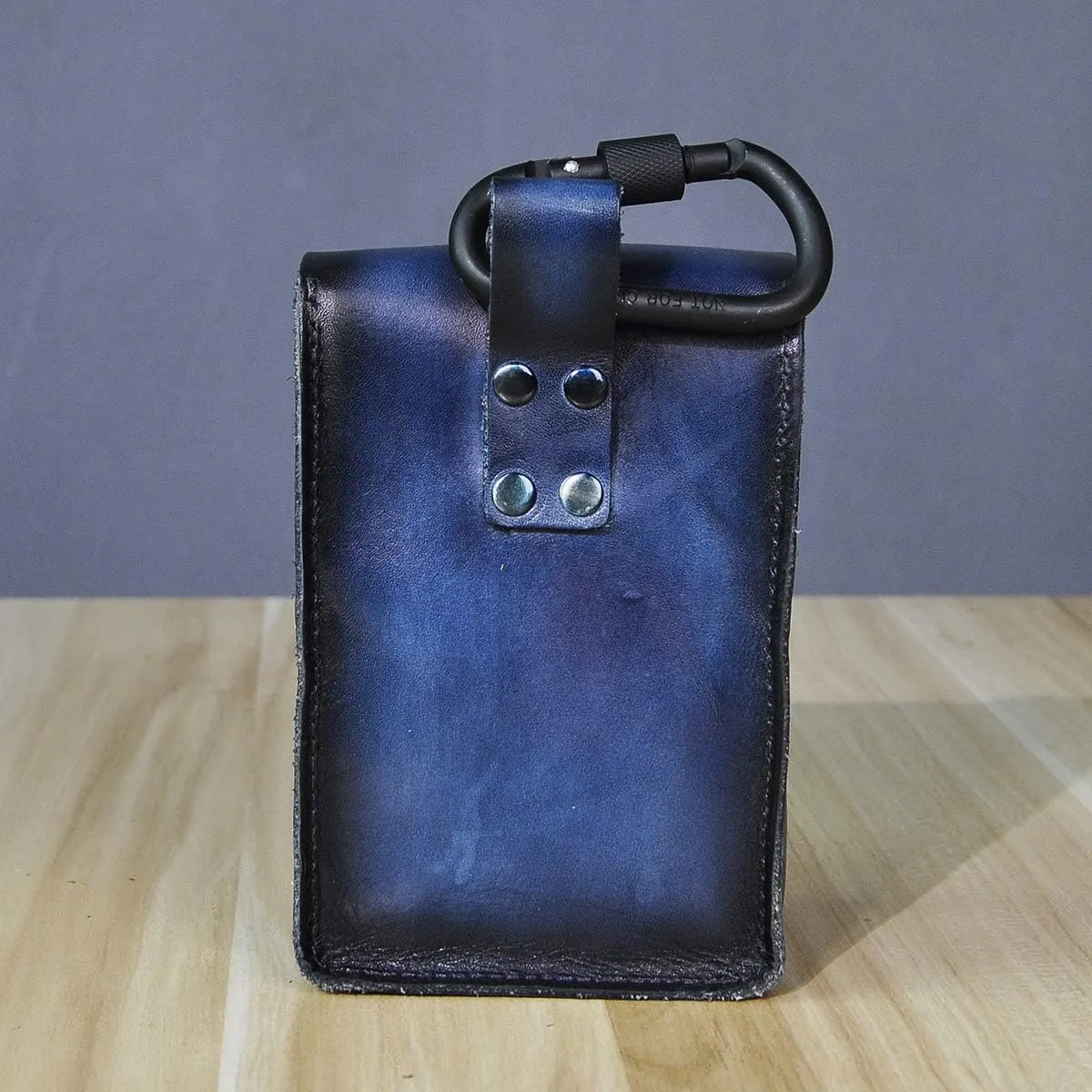 Le'aokuu Mens Womens Unisex Genuine Leather Fanny Waist Pack Hip Bum Hook Belt Hang Bag 5.5" Phone Pouch 1607 (Dark Blue)