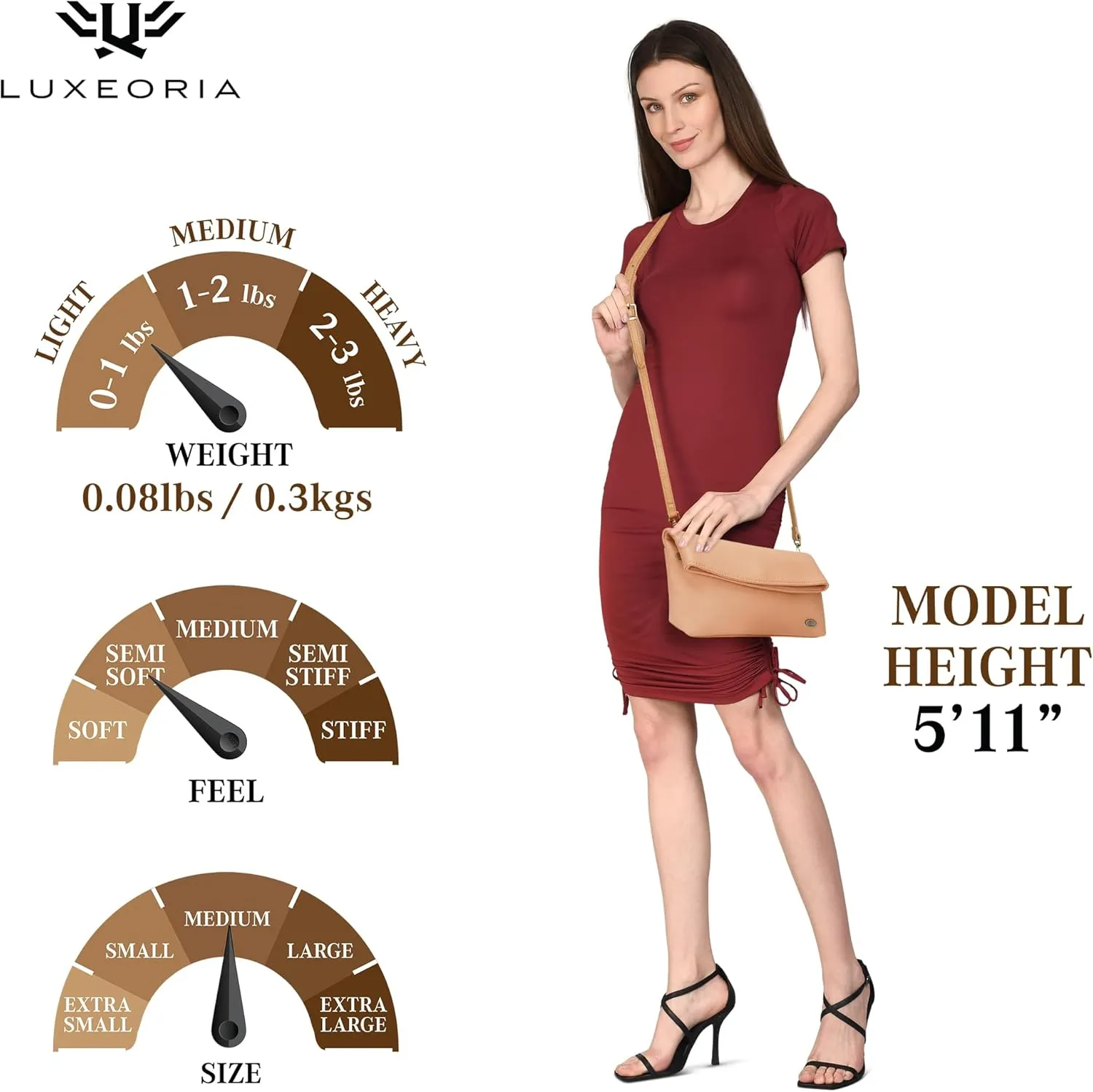 LUXEORIA Genuine Leather Crossbody Bags for Women, Small Travel Purses, Mobile & Credit Card Pockets with Adjustable Strap
