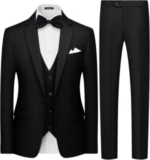 MAGE MALE Mens 3 Piece Suits Slim Fit Tuxedo Suit Set Soild Prom Wedding Suits One Button Blazer Vest Pants Set with Bow Tie
