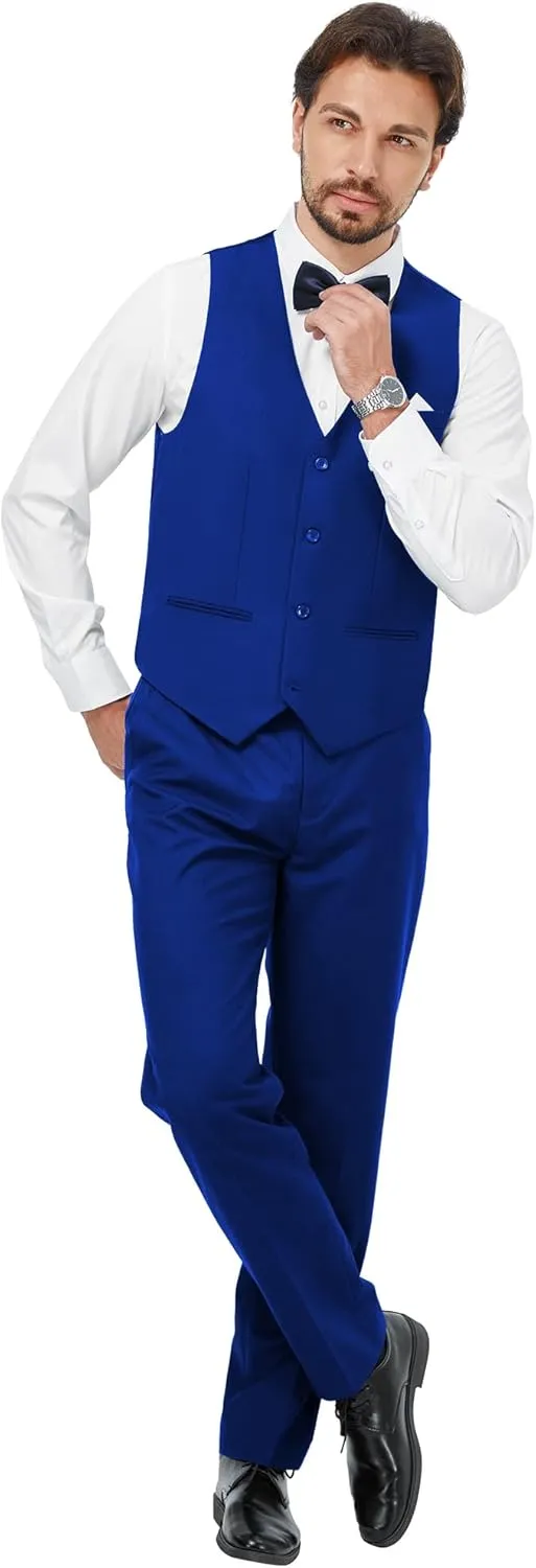 MAGE MALE Mens 3 Piece Suits Slim Fit Tuxedo Suit Set Soild Prom Wedding Suits One Button Blazer Vest Pants Set with Bow Tie
