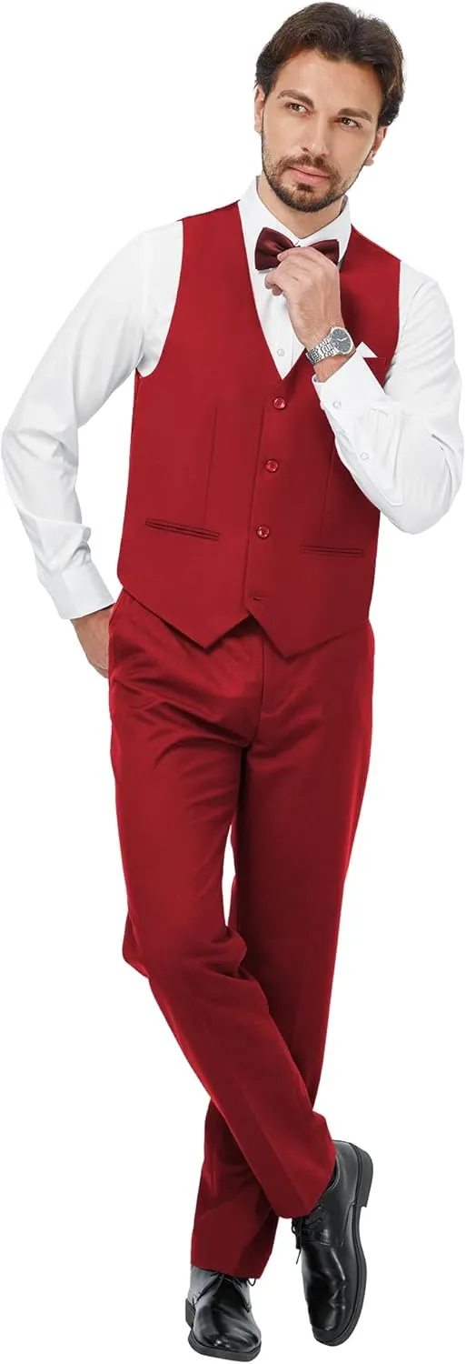 MAGE MALE Mens 3 Piece Suits Slim Fit Tuxedo Suit Set Soild Prom Wedding Suits One Button Blazer Vest Pants Set with Bow Tie