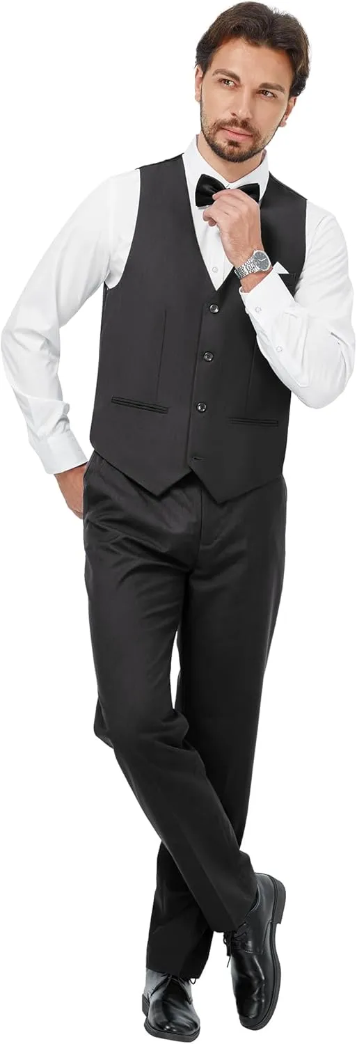 MAGE MALE Mens 3 Piece Suits Slim Fit Tuxedo Suit Set Soild Prom Wedding Suits One Button Blazer Vest Pants Set with Bow Tie