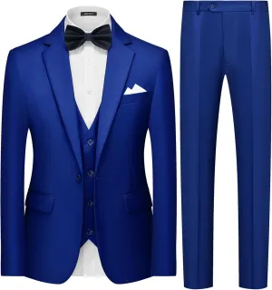 MAGE MALE Mens 3 Piece Suits Slim Fit Tuxedo Suit Set Soild Prom Wedding Suits One Button Blazer Vest Pants Set with Bow Tie