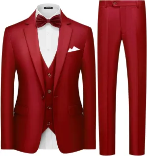 MAGE MALE Mens 3 Piece Suits Slim Fit Tuxedo Suit Set Soild Prom Wedding Suits One Button Blazer Vest Pants Set with Bow Tie