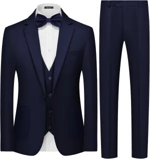 MAGE MALE Mens Tuxedo Suit Set 3 Piece Slim Fit Suits Wedding Prom Suits Patch Pockets Blazer Vest Pants Set with Bow Tie