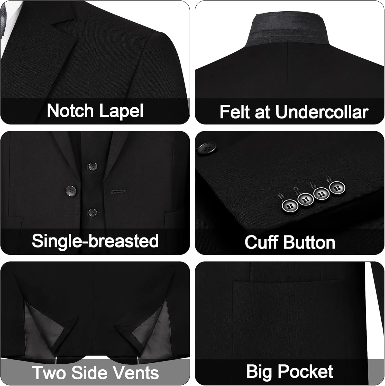 MAGE MALE Mens Tuxedo Suit Set 3 Piece Slim Fit Suits Wedding Prom Suits Patch Pockets Blazer Vest Pants Set with Bow Tie