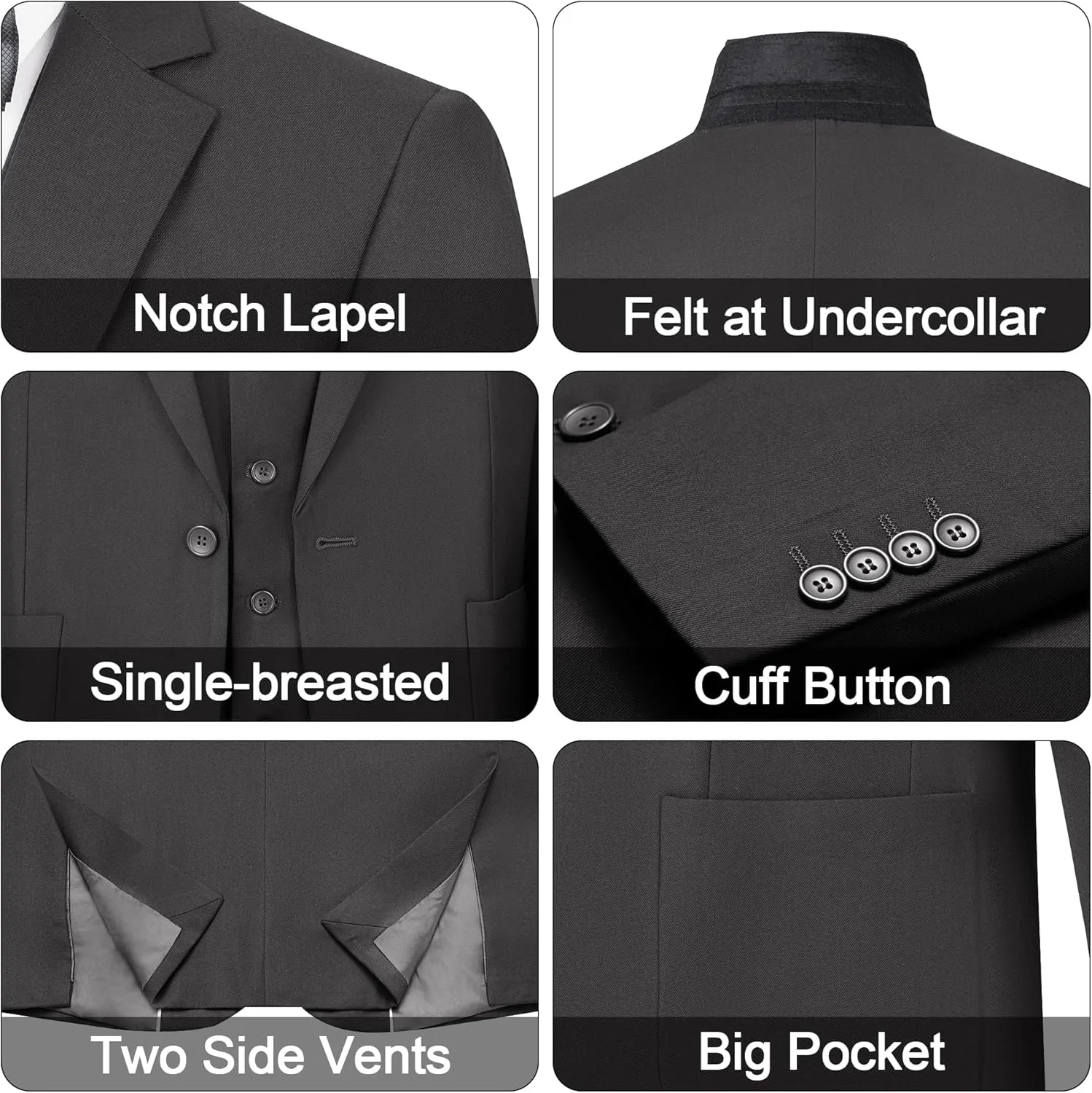 MAGE MALE Mens Tuxedo Suit Set 3 Piece Slim Fit Suits Wedding Prom Suits Patch Pockets Blazer Vest Pants Set with Bow Tie