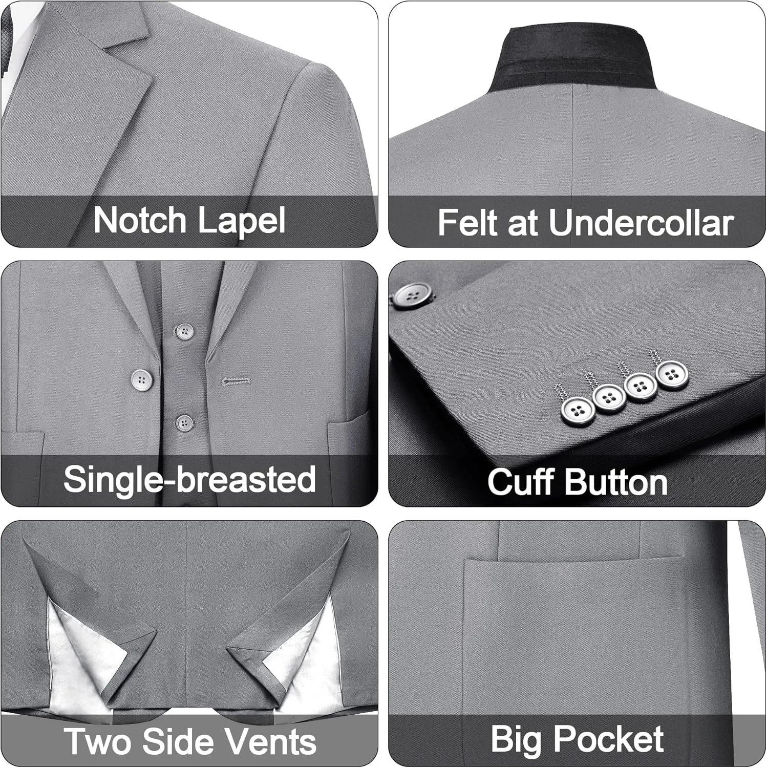 MAGE MALE Mens Tuxedo Suit Set 3 Piece Slim Fit Suits Wedding Prom Suits Patch Pockets Blazer Vest Pants Set with Bow Tie