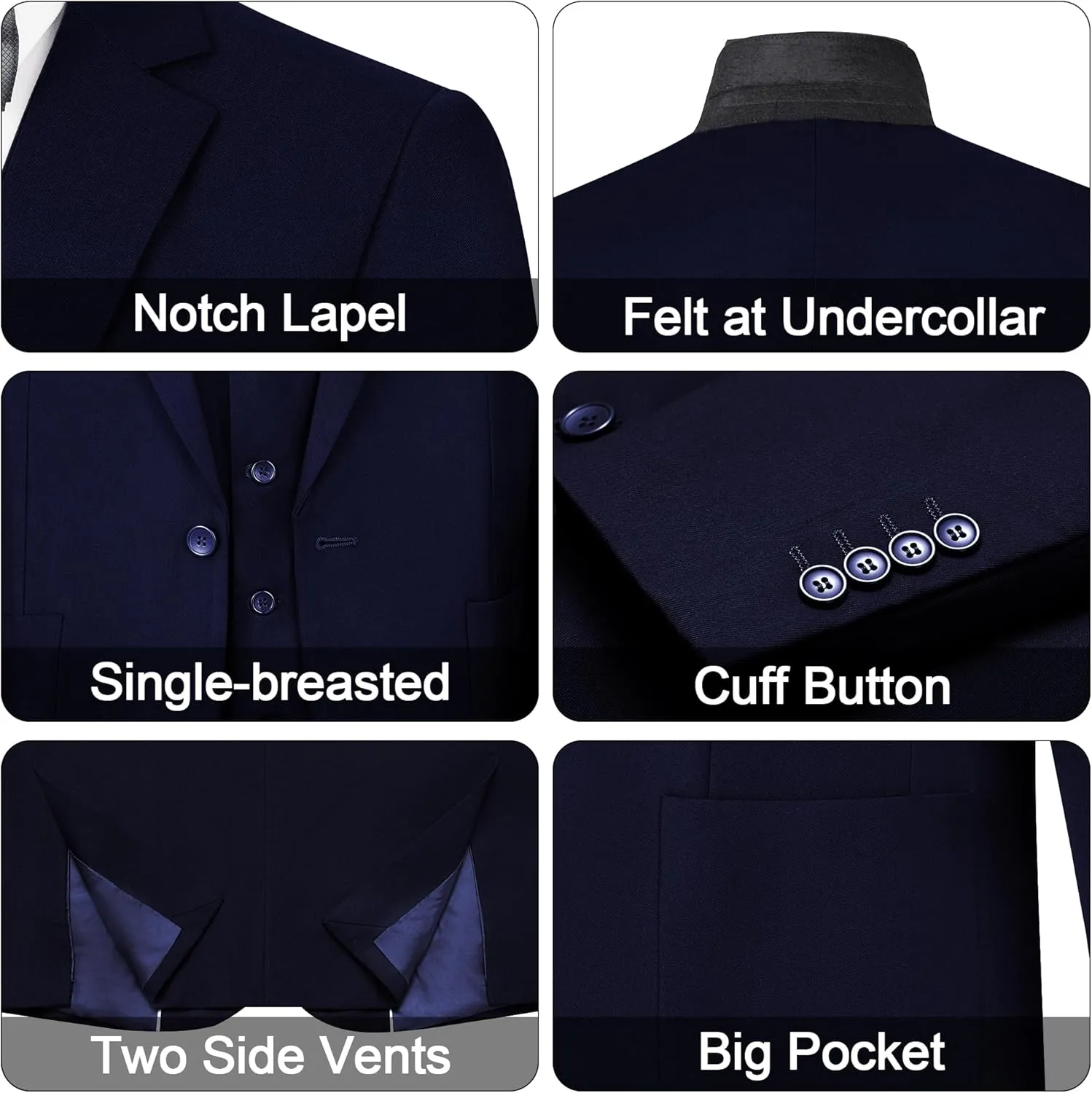 MAGE MALE Mens Tuxedo Suit Set 3 Piece Slim Fit Suits Wedding Prom Suits Patch Pockets Blazer Vest Pants Set with Bow Tie