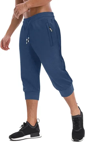 MAGNIVIT Men's 3/4 Jogger Capri Pants Workout Gym Below Knee Shorts Zipper Pockets Jogger Sweatpant Capris for Men